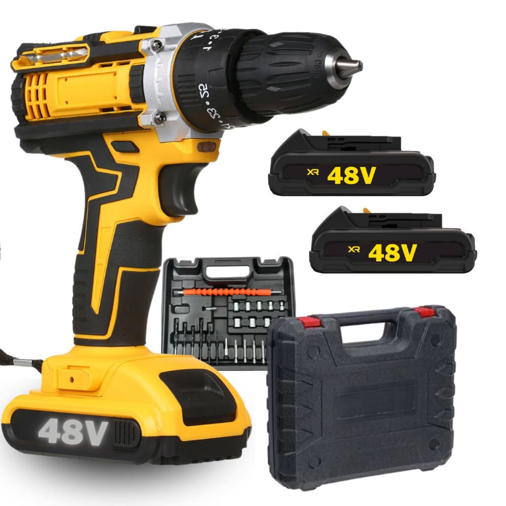 Parafusadeira Furadeira de Impacto Com 2 Bateria Recarregavel Sem Fio 48v Com Maleta Completo